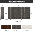 Paravent de séparation de pièce de 6 pieds de haut en fibre tissée, écran de confidentialité autoportant, écran pliant