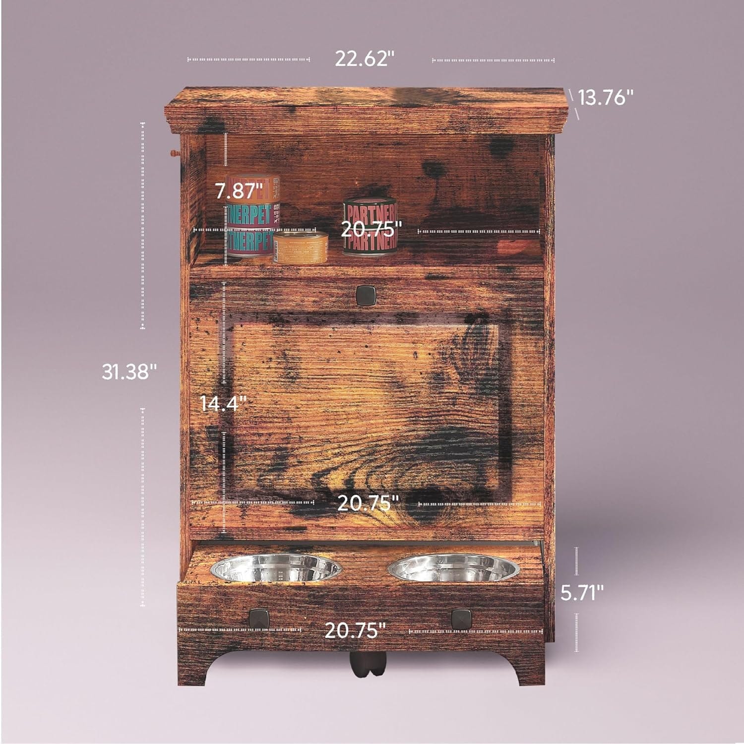 Station d'alimentation pour chiens Roomfitters avec 2 gamelles surélevées et armoire d'alimentation inclinable pour animaux de compagnie