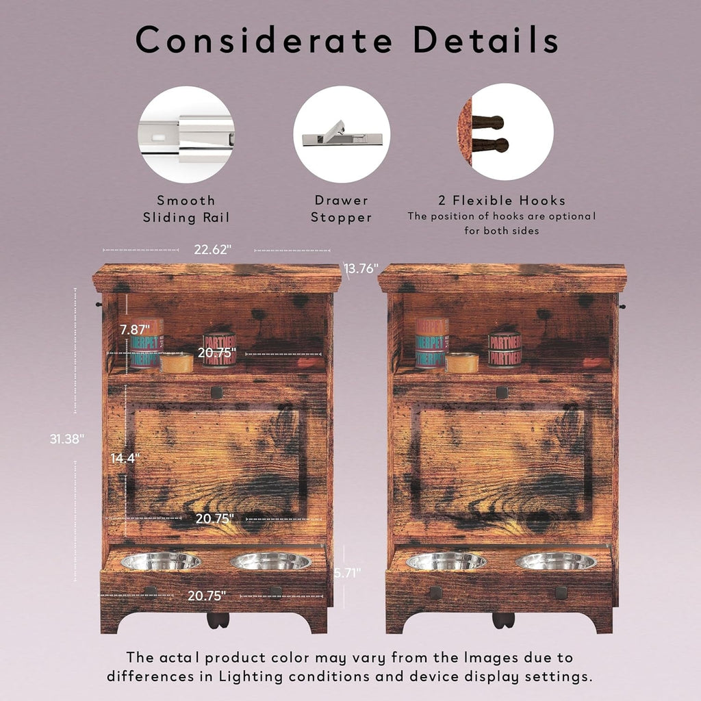 Station d'alimentation pour chiens Roomfitters avec 2 gamelles surélevées et armoire d'alimentation inclinable pour animaux de compagnie