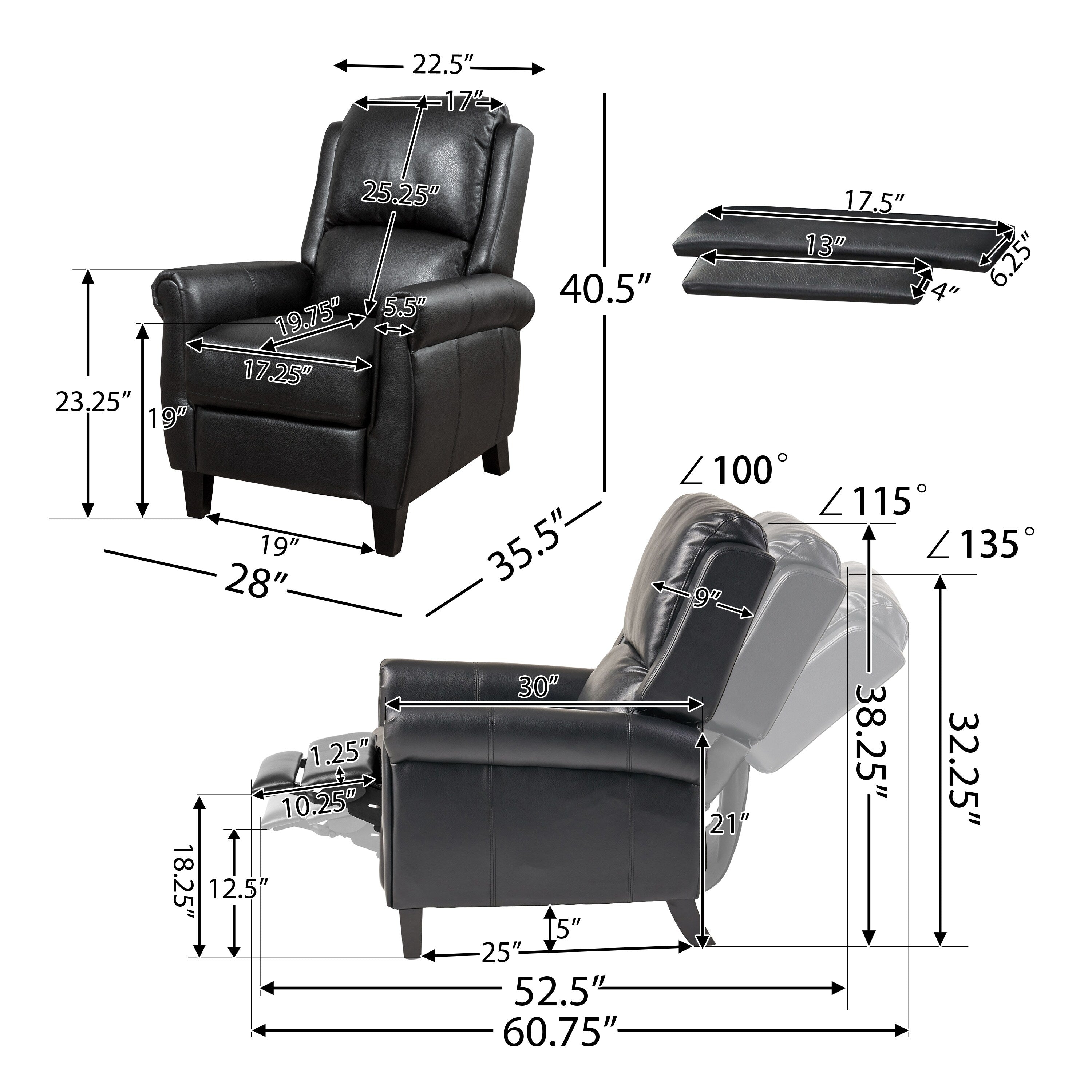 Fauteuil inclinable en cuir PU ultra-confortable Roomfitters, fauteuil inclinable luxueux pour salon ou chambre à coucher