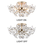 Plafonnier Rosa à 6 lumières en cristal argenté brossé avec fleur de champagne - 17,7 pouces de diamètre x 8,7 pouces de hauteur