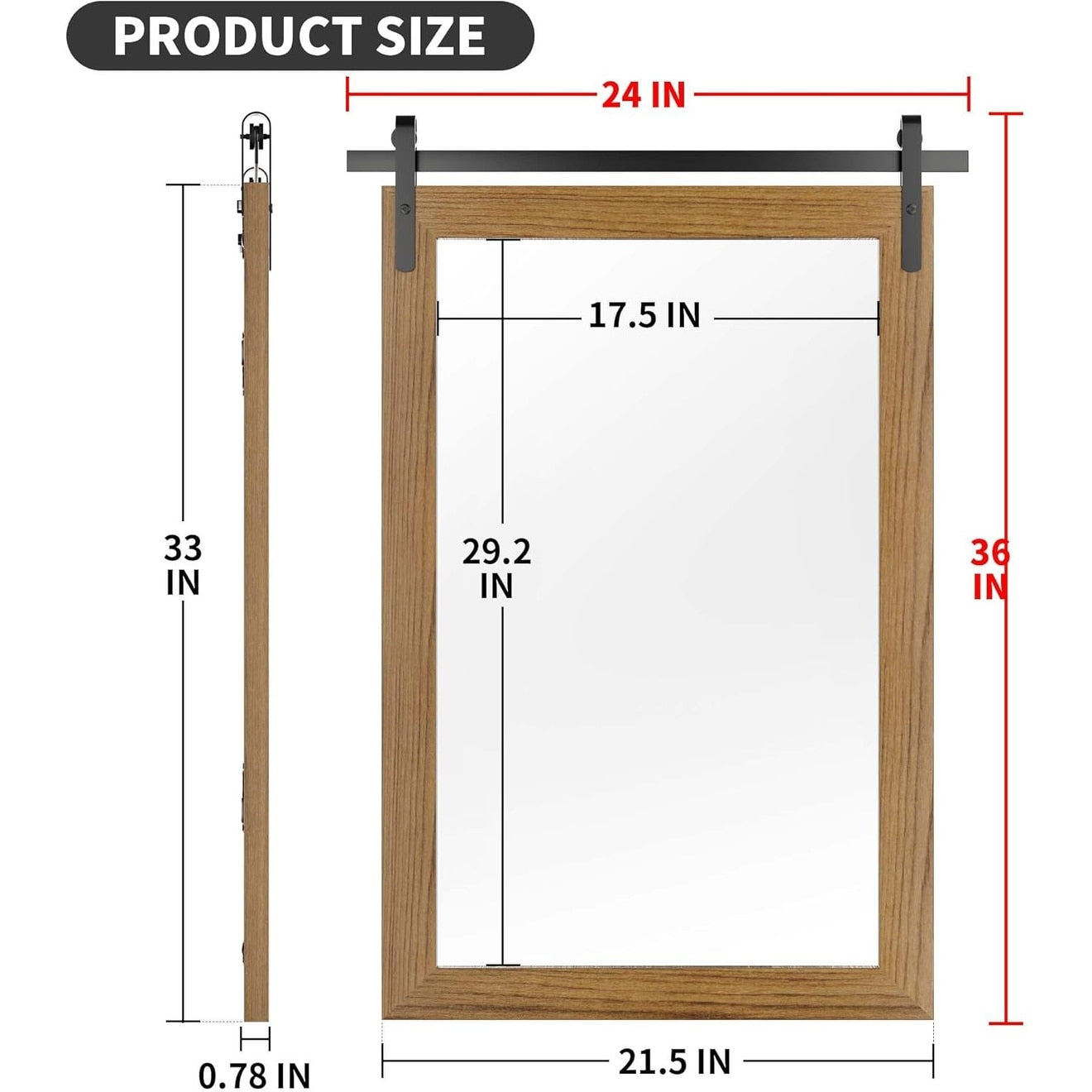 Miroirs muraux de style rural, miroirs de salle de bain de ferme, miroir de grange, miroir de courtoisie avec cadre en bois (1 pièce)