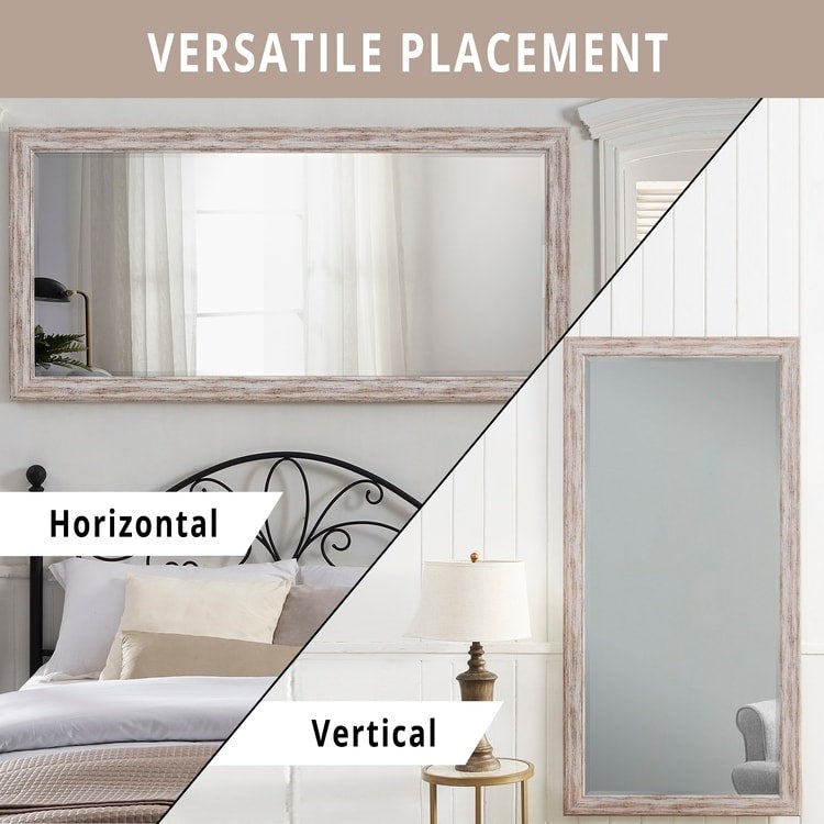 Miroir rustique pleine longueur - 66 x 32 cm, cadre rectangulaire en bois, miroir intégral pour salon, chambre à coucher