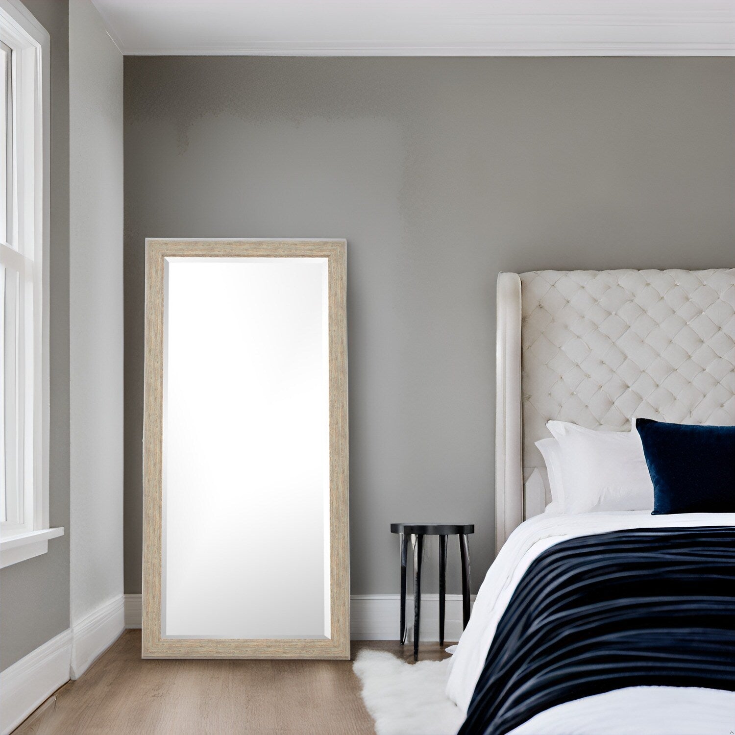 Miroir rustique pleine longueur - 66 x 32 cm, cadre rectangulaire en bois, miroir intégral pour salon, chambre à coucher