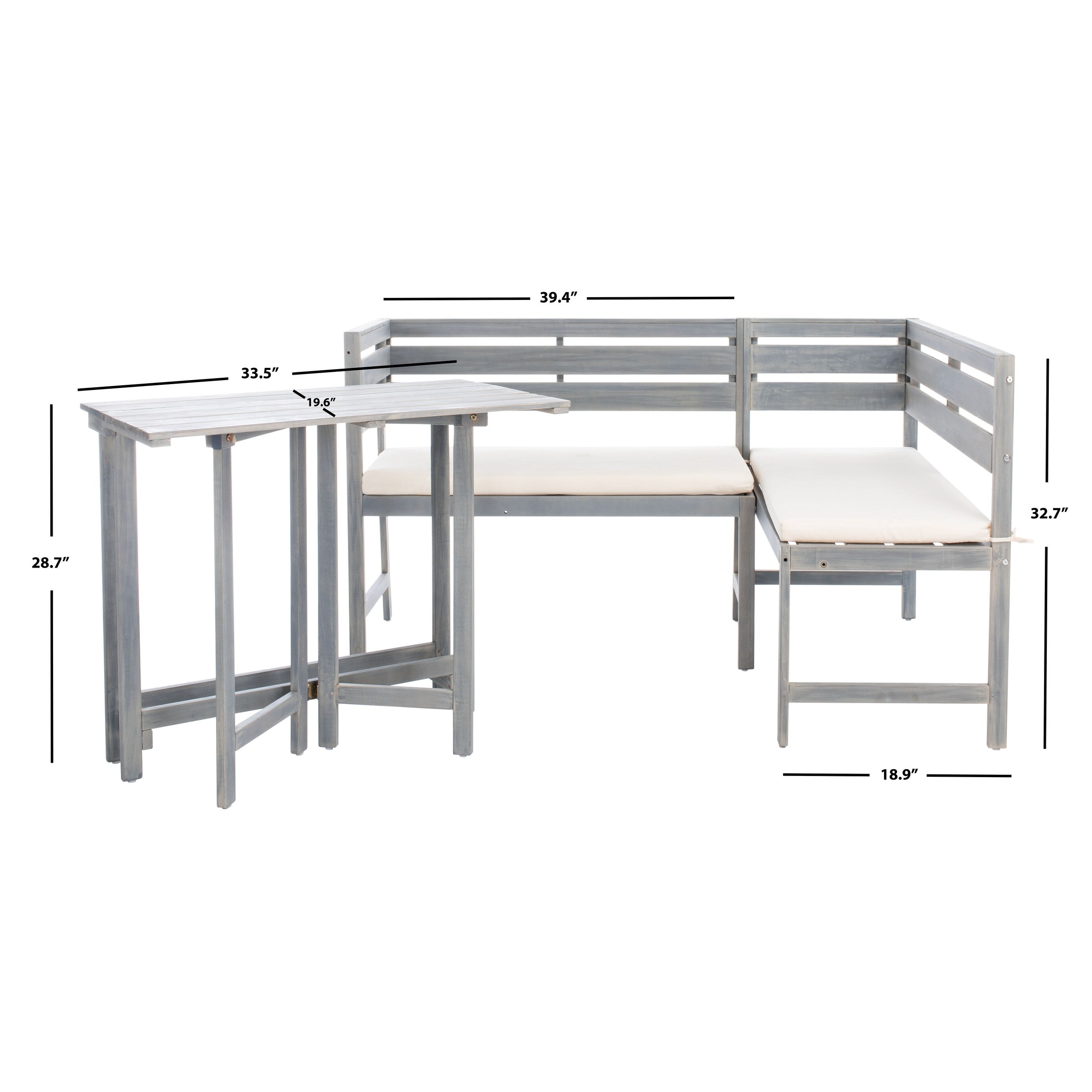 Ensemble de salon d'angle d'extérieur Kenna 3 pièces pour balcon SAFAVIEH - 39 L x 19 P x 33 H