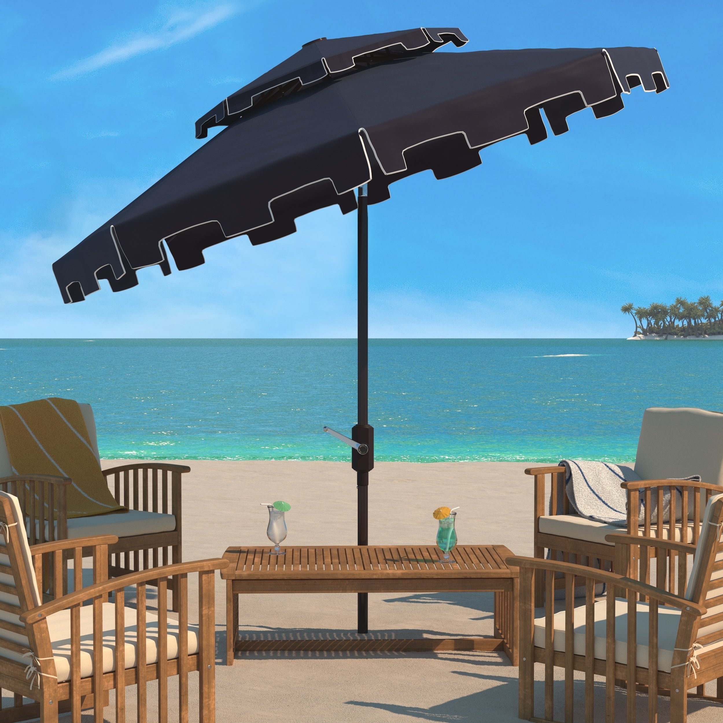 Parasol de marché double SAFAVIEH Outdoor Livia 9 pieds, base non incluse