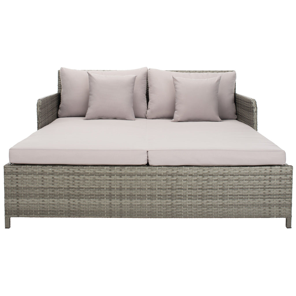 Lit de repos d'extérieur SAFAVIEH Taniyah en osier avec oreiller et coussins - 53 L x 28 P x 62 H