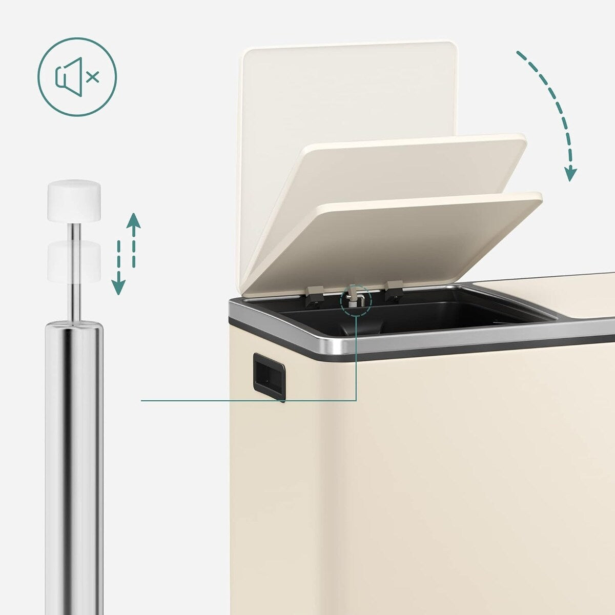 Poubelle double SONGMICS, 16 gallons, en acier inoxydable, couleur amande