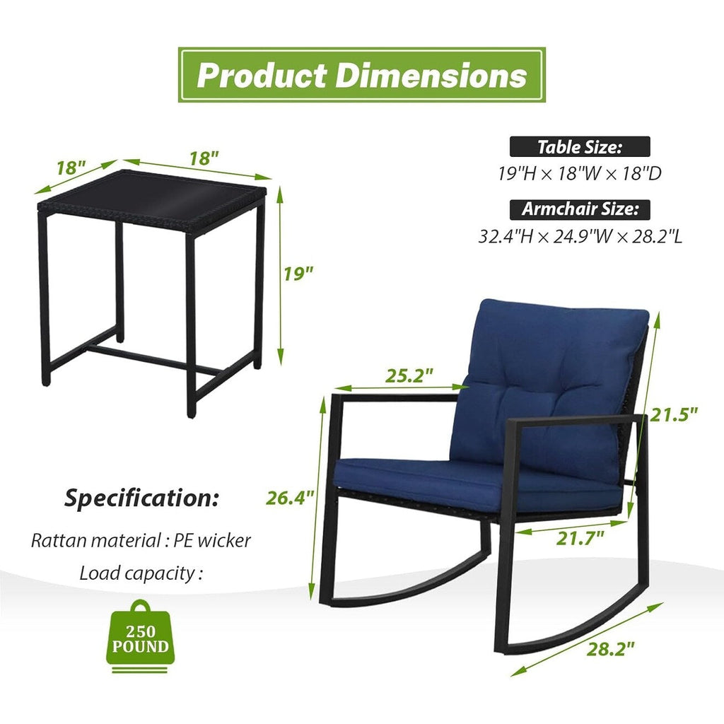 Ensemble bistrot à bascule d'extérieur en métal noir SUNCROWN 3 pièces