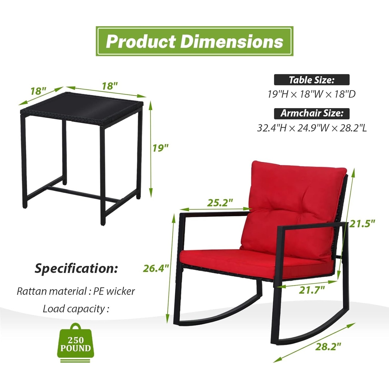 Ensemble bistrot à bascule d'extérieur en métal noir SUNCROWN 3 pièces