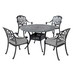 Ensemble de salle à manger rond en aluminium Saratoga 5 pièces avec coussins Sunbrella - Meilleur mobilier d'extérieur