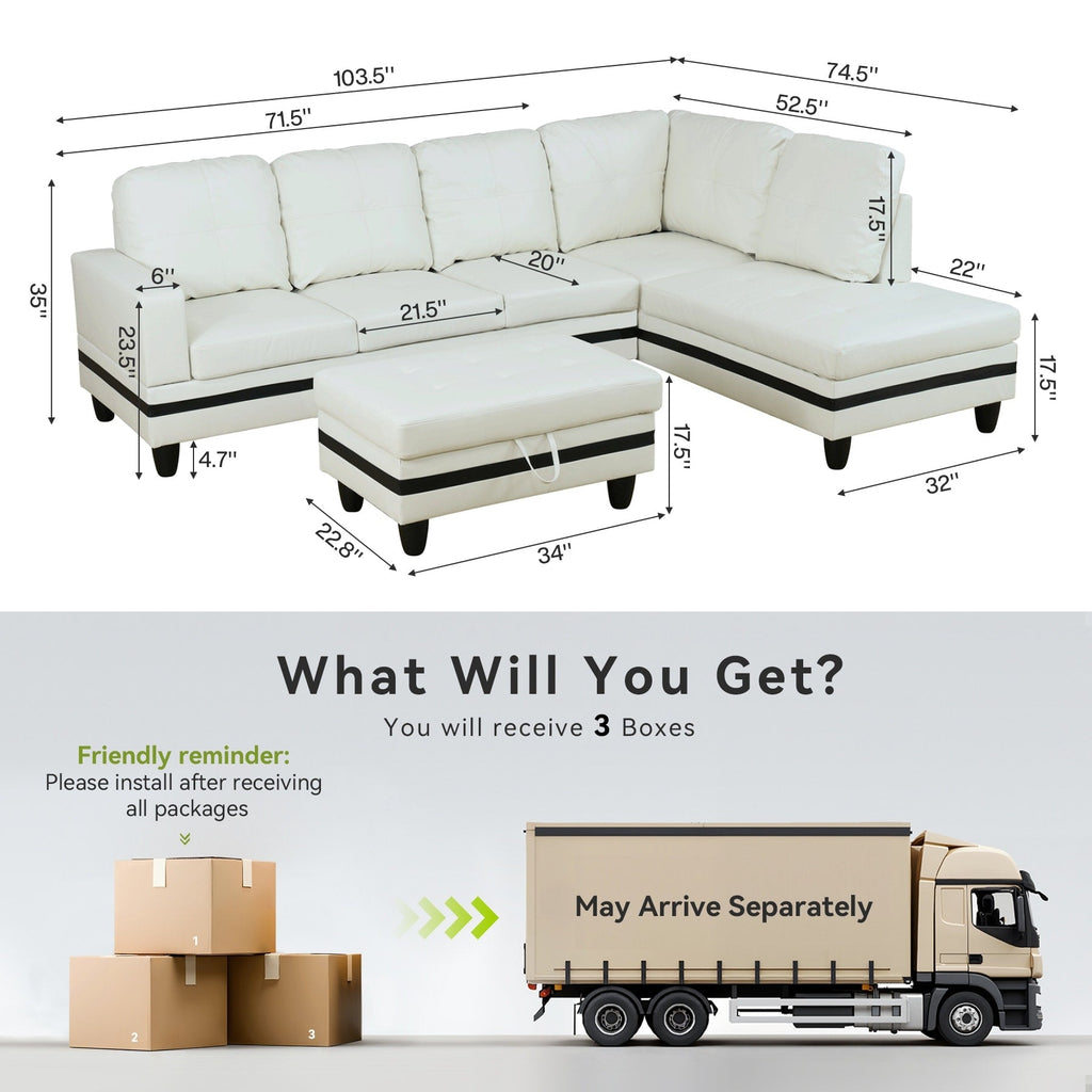 Ensemble de canapés de salon 3 pièces en cuir synthétique semi-PU