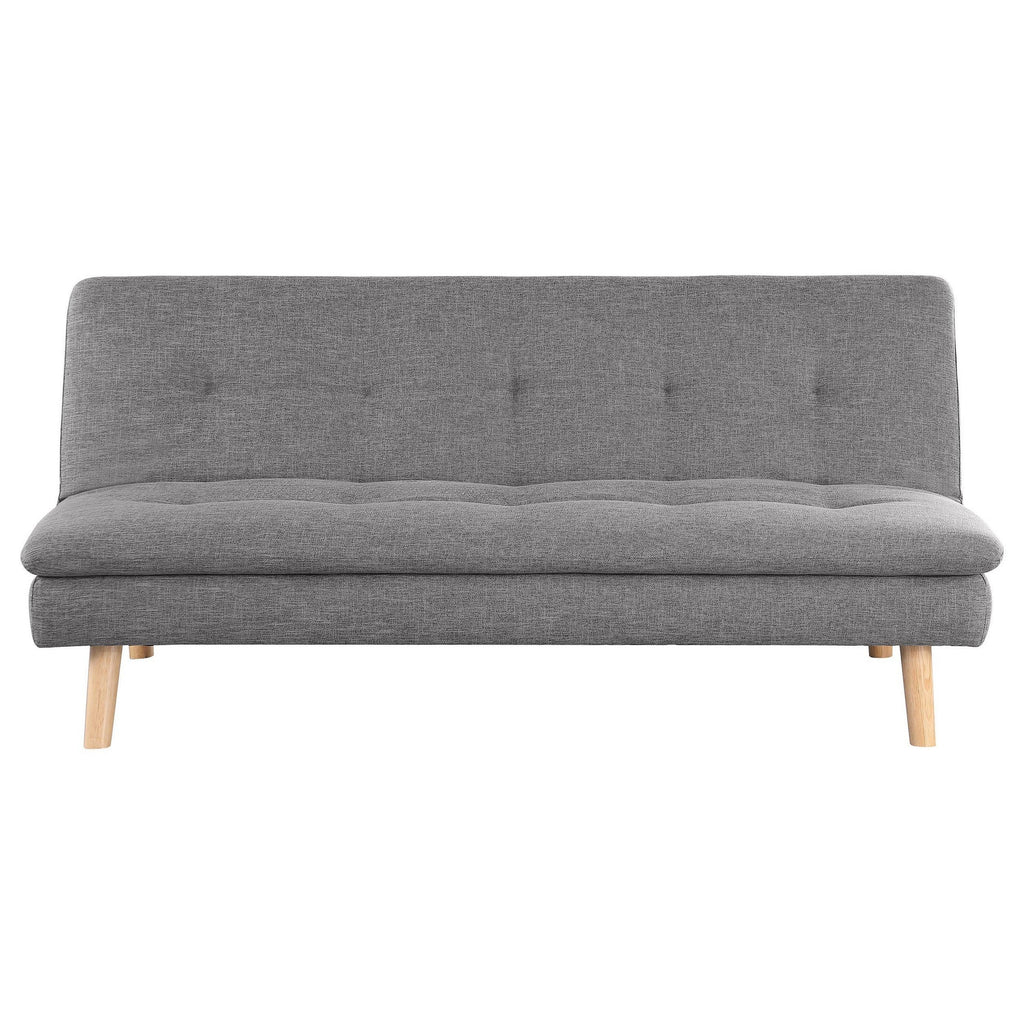 Canapé-lit convertible Siana, tissu gris capitonné, bois brun, 183 cm