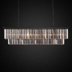 Lustre contemporain en cristal gris fumé et noir de 47 po, luminaire suspendu linéaire à deux niveaux pour îlot de cuisine et salle à manger