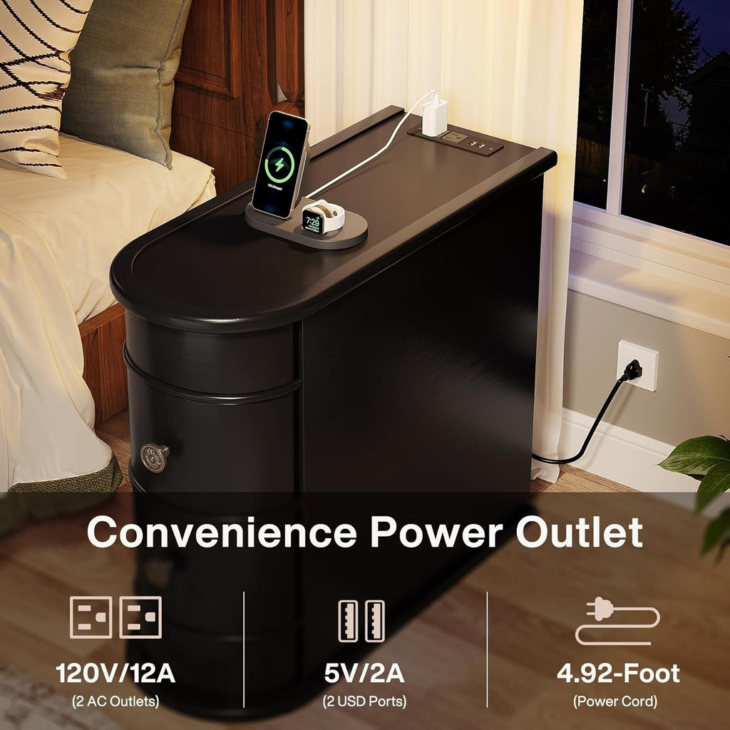 Table d'appoint étroite à deux tiroirs en bois massif