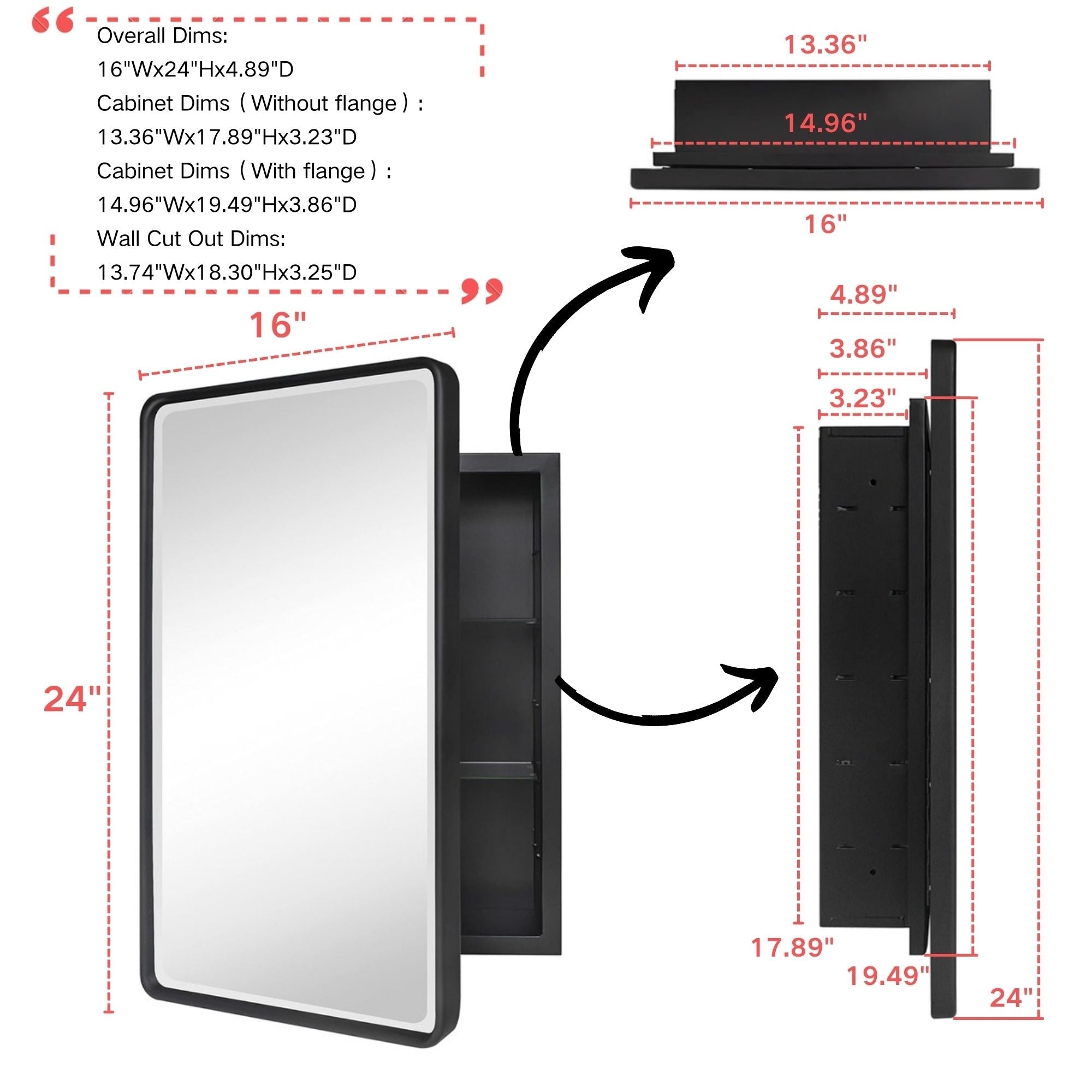 Armoires à pharmacie encastrées en métal de style ferme TEHOME avec miroir