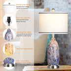 Lampe de table 2 en 1 avec veilleuse en verre indigo, ports de charge, prise secteur, abat-jour tambour, interrupteur tactile à intensité variable (lot de 2)