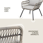 Ensemble de bistrot d'extérieur 3 pièces en osier, mobilier de jardin en rotin toutes saisons, chaises de patio avec coussins