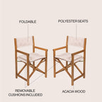 Chaise de réalisateur d'extérieur pliable en bois d'acacia, style Mid-Century, avec dossier matelassé en losanges et coussin, lot de 2 par JONATHAN Y