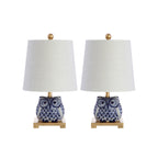 Mini lampe de table en céramique Tiki 16, bleu/blanc (lot de 2) par JONATHAN Y