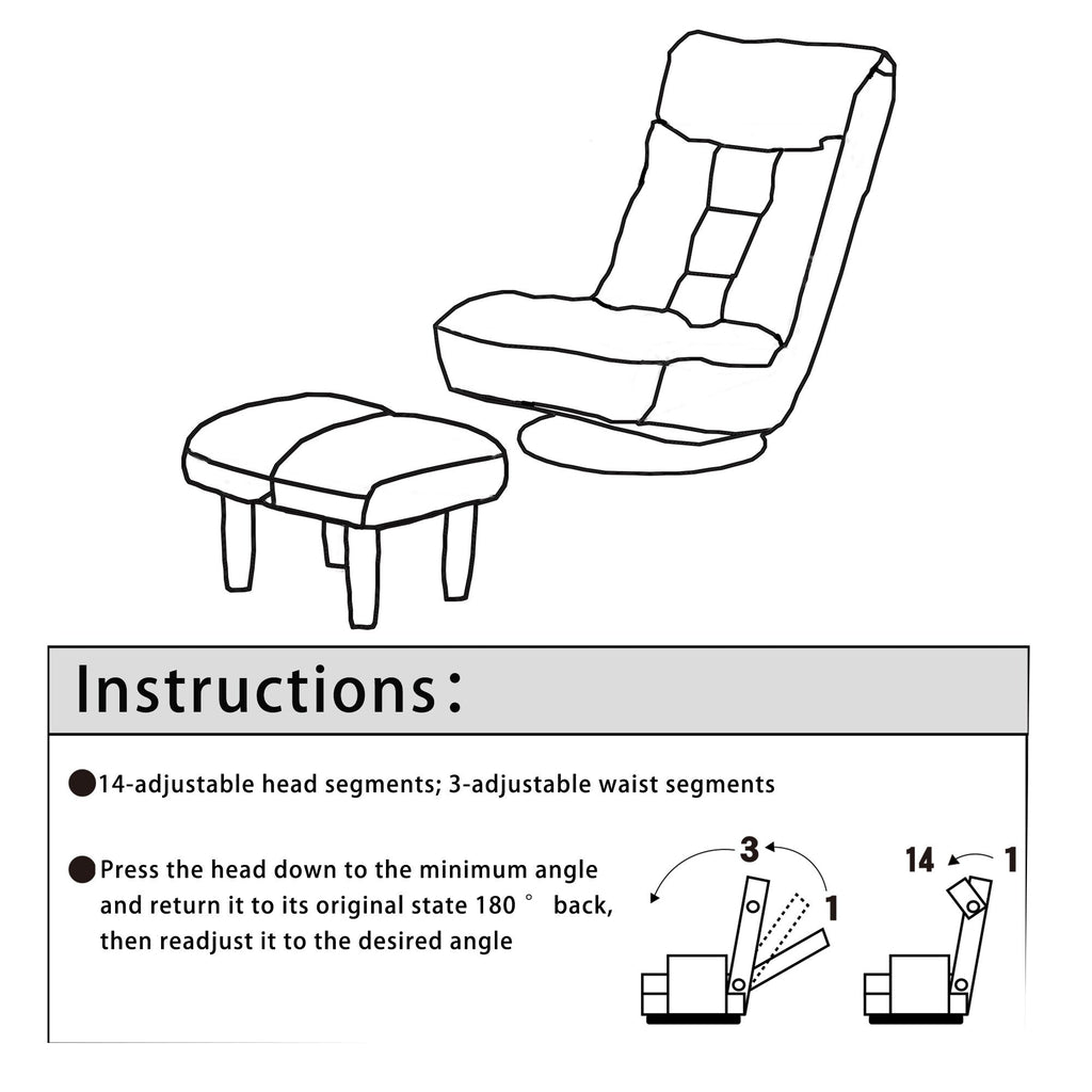Ensemble de fauteuil inclinable rembourré sans accoudoirs avec pouf et appui-tête réglable