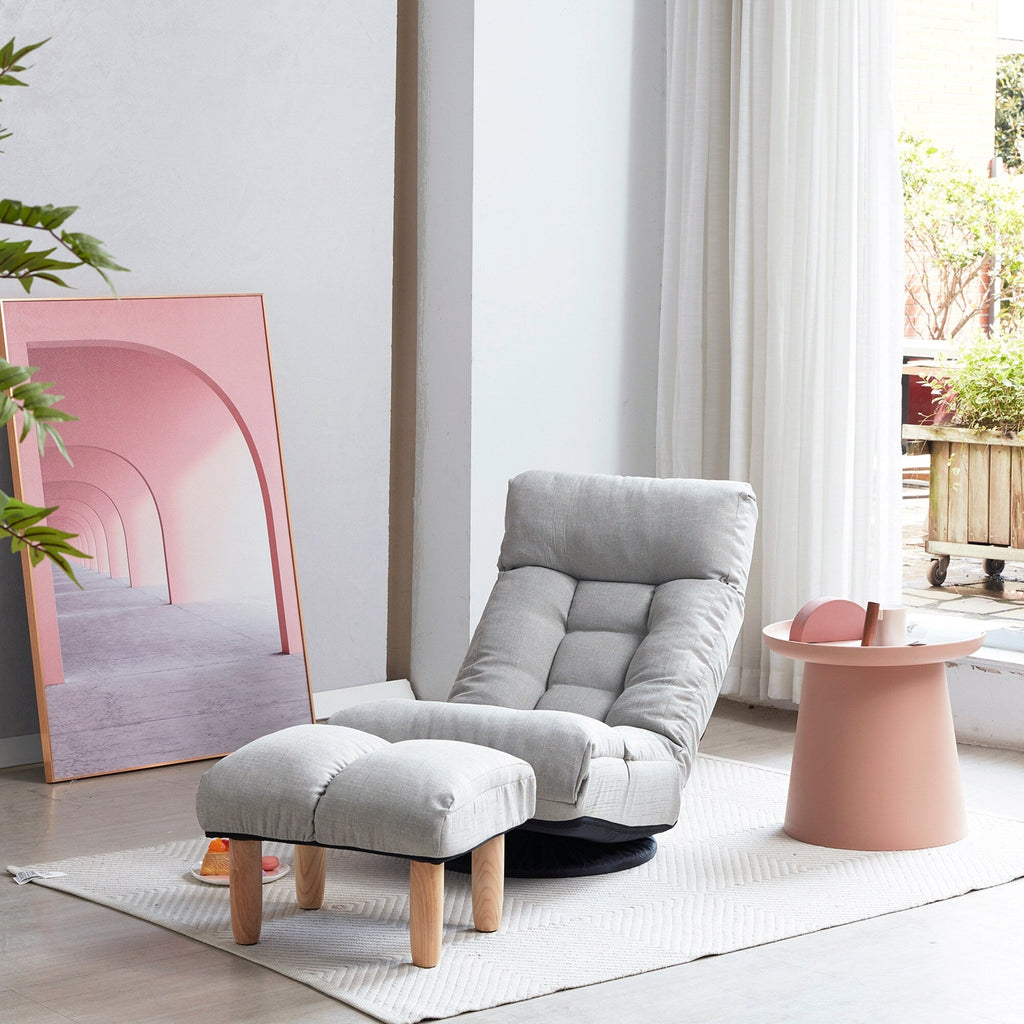 Ensemble de fauteuil inclinable rembourré sans accoudoirs avec pouf et appui-tête réglable