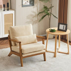 Fauteuil d'appoint rembourré en lin mélangé avec pieds en bois et un coussin beige