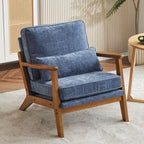 Fauteuil d'appoint rembourré en lin mélangé avec pieds en bois et un coussin beige