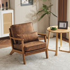 Fauteuil d'appoint rembourré en lin mélangé avec pieds en bois et un coussin beige