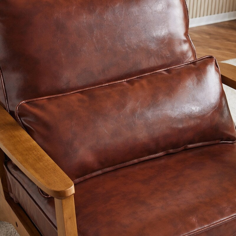 Fauteuil d'appoint rembourré en lin mélangé avec pieds en bois et un coussin beige