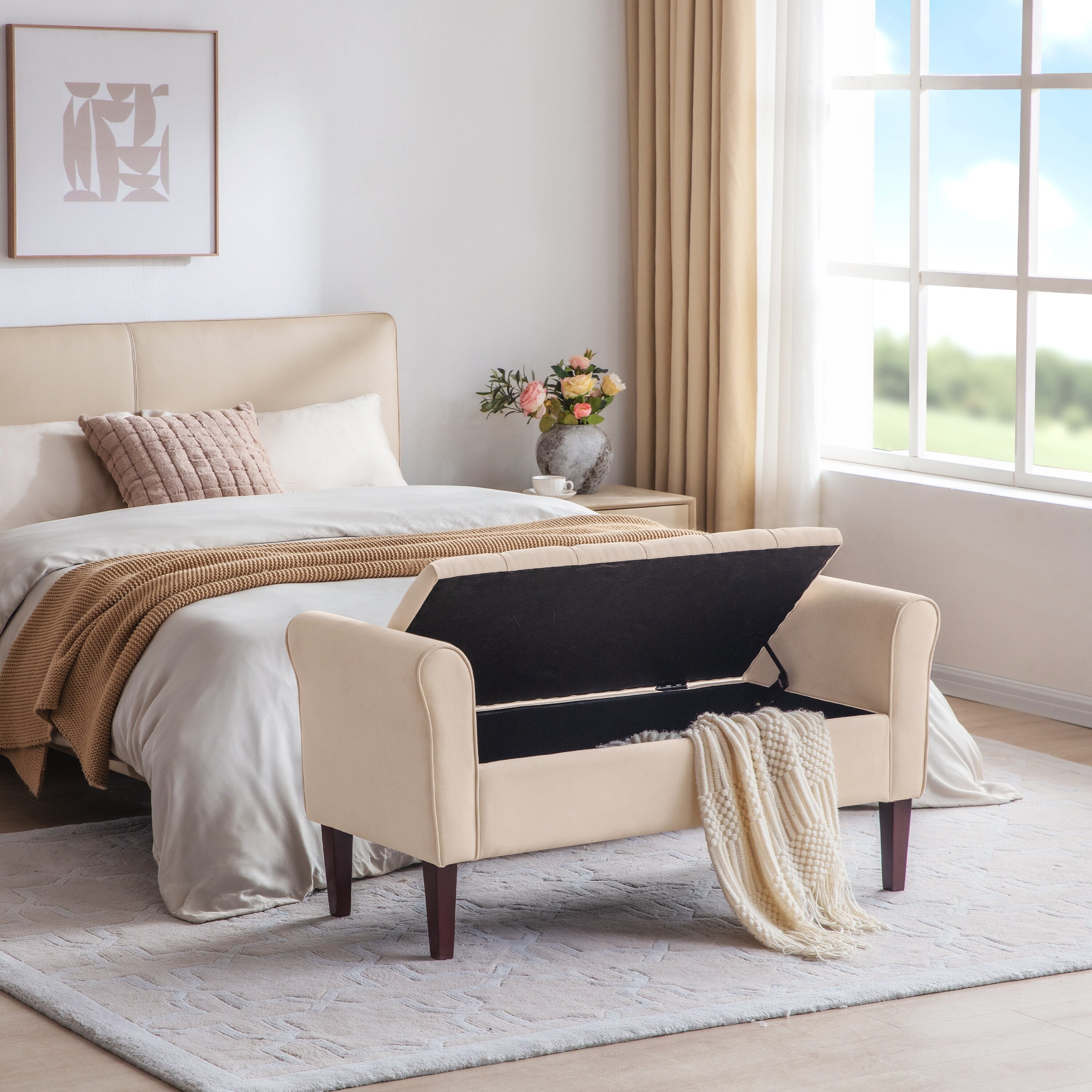 Banc de rangement rembourré, banc d'entrée avec dessus rabattable touffeté, 50,4 pouces