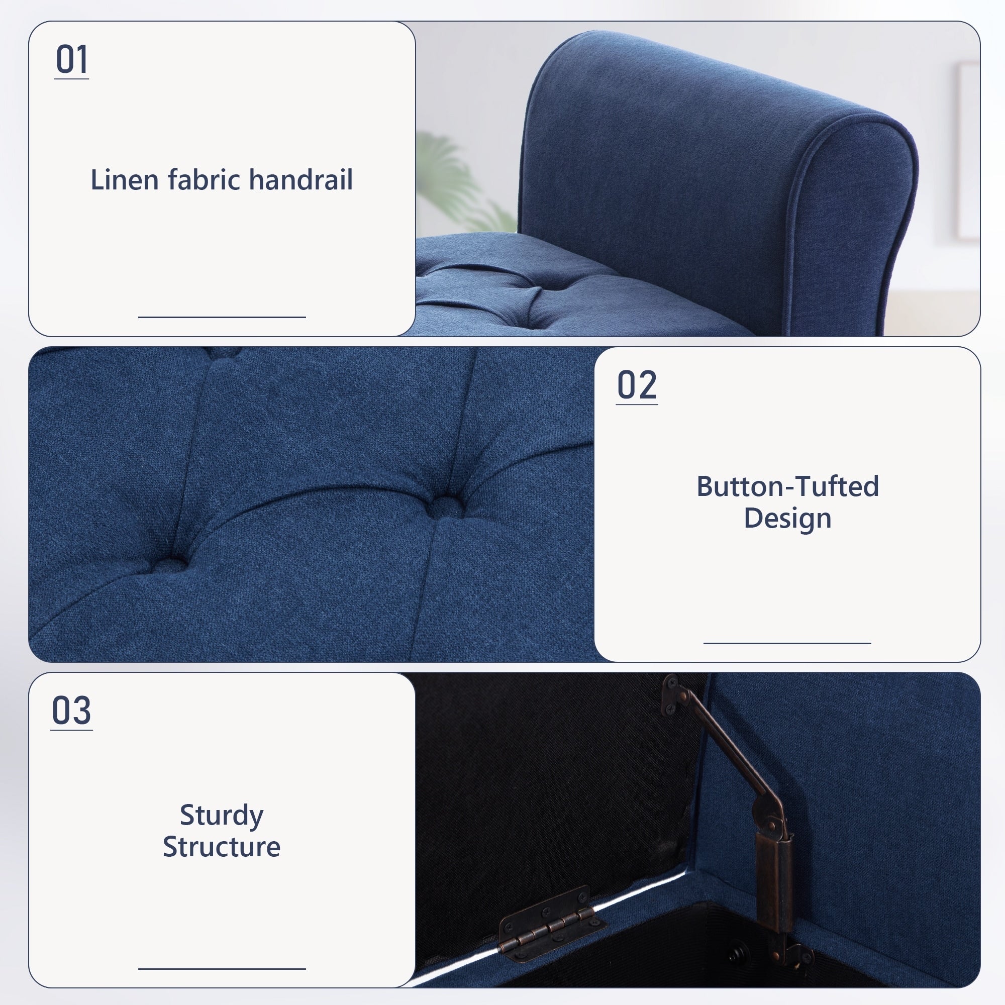 Banc de rangement rembourré, banc d'entrée avec dessus rabattable touffeté, 50,4 pouces