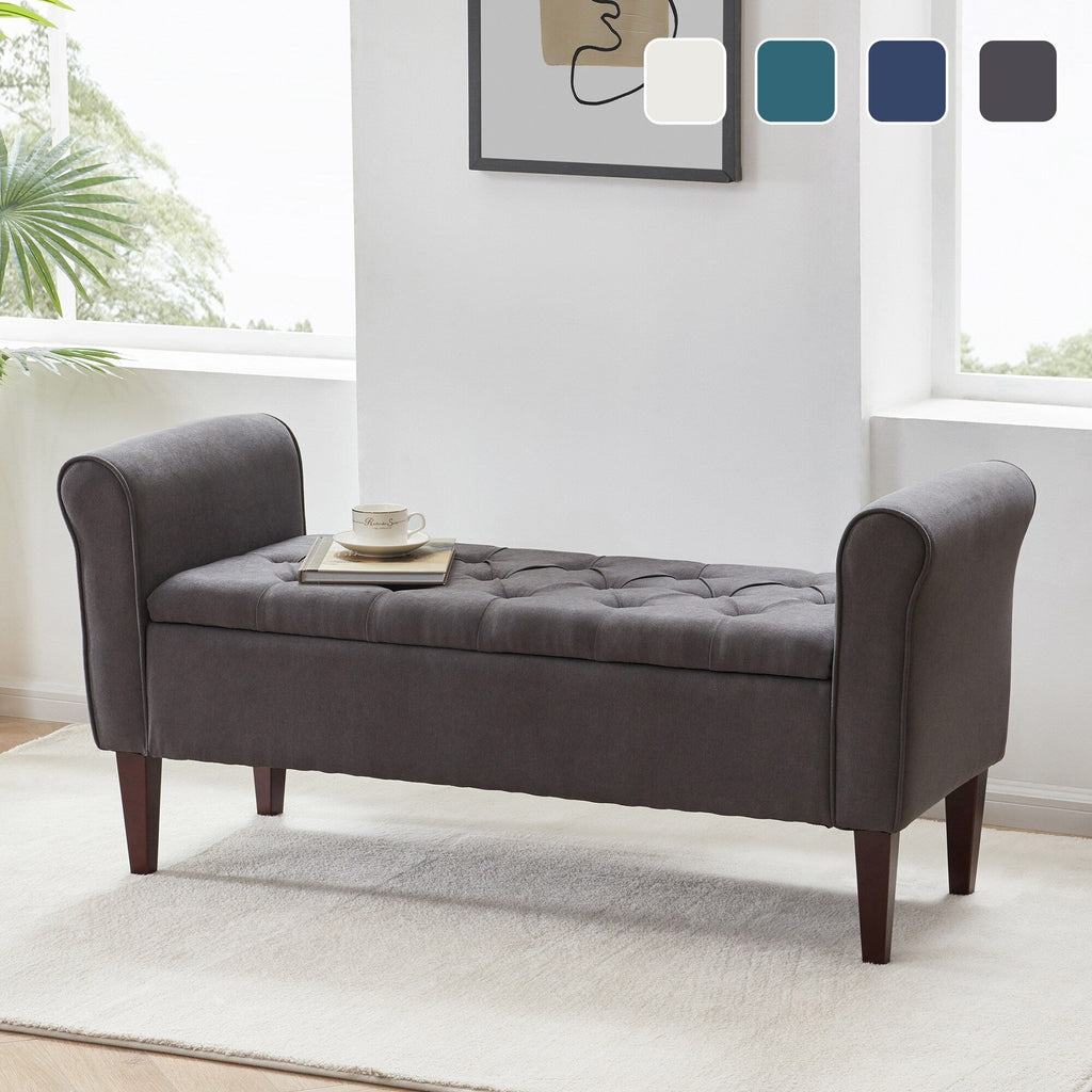 Banc de rangement rembourré, banc d'entrée avec dessus rabattable touffeté, 50,4 pouces