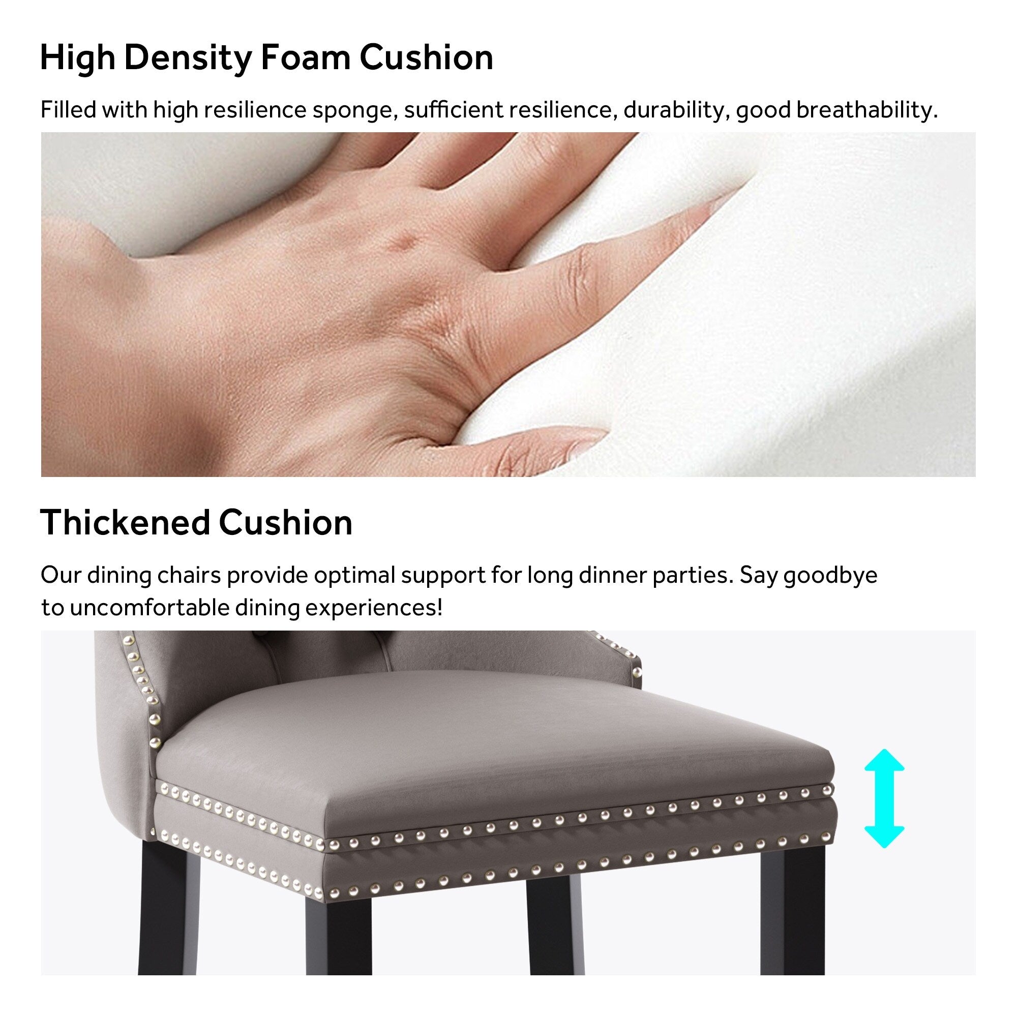 Chaise de salle à manger capitonnée en velours avec pieds en bois massif, lot de 6