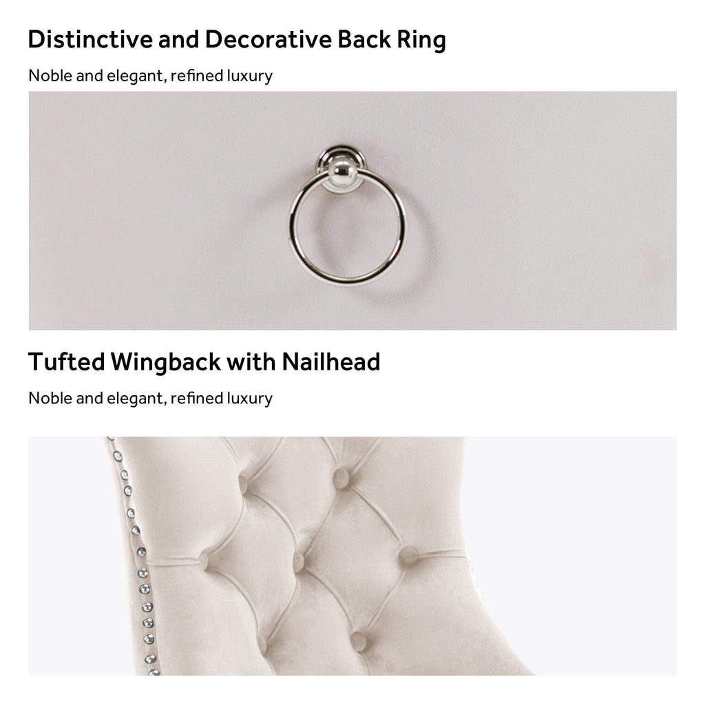 Chaise de salle à manger capitonnée en velours avec pieds en bois massif, lot de 6