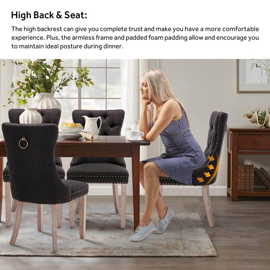 Chaise de salle à manger capitonnée en velours avec pieds en bois massif, lot de 6