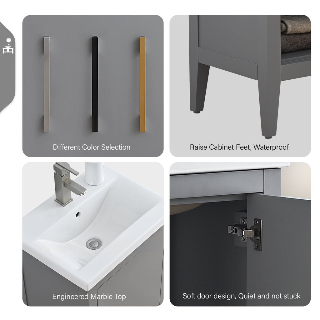 Meuble-lavabo simple Vanity Art 20, 24 ou 30 avec dessus en céramique