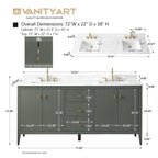 Meuble-lavabo double vasque Vanity Art 72 avec plateau en marbre reconstitué