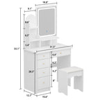 Ensemble de coiffeuse avec miroir et lampe, coiffeuse de maquillage avec tabouret