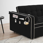 Canapé-lit convertible 2 places en velours de 55 pouces avec lit gigogne, inclinaison réglable, poches latérales et support pour téléphone