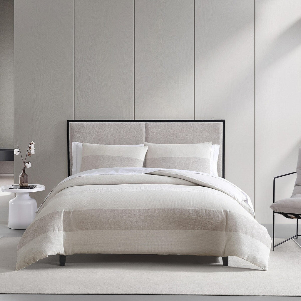 Parure de couette Vera Wang en chenille gaufrée beige à rayures