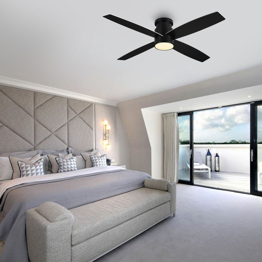 Ventilateur de plafond encastré WINGBO 44/52 pouces avec éclairage et télécommande, 4 pales réversibles