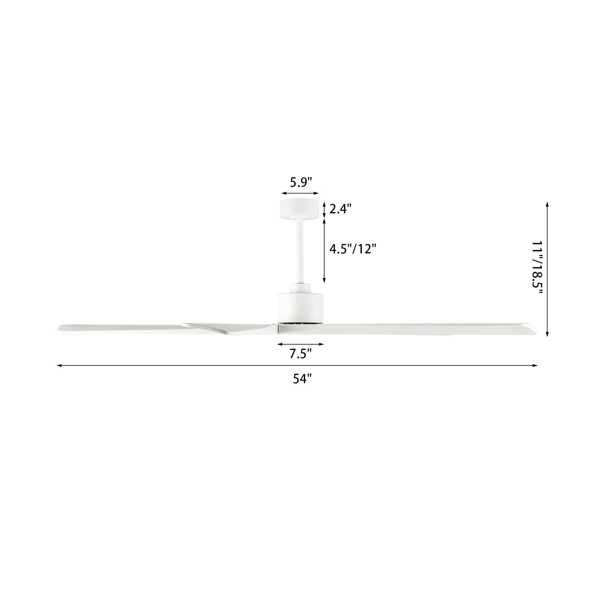 Ventilateur de plafond d'intérieur WINGBO 54 pouces avec moteur à courant continu sans éclairage - N/A