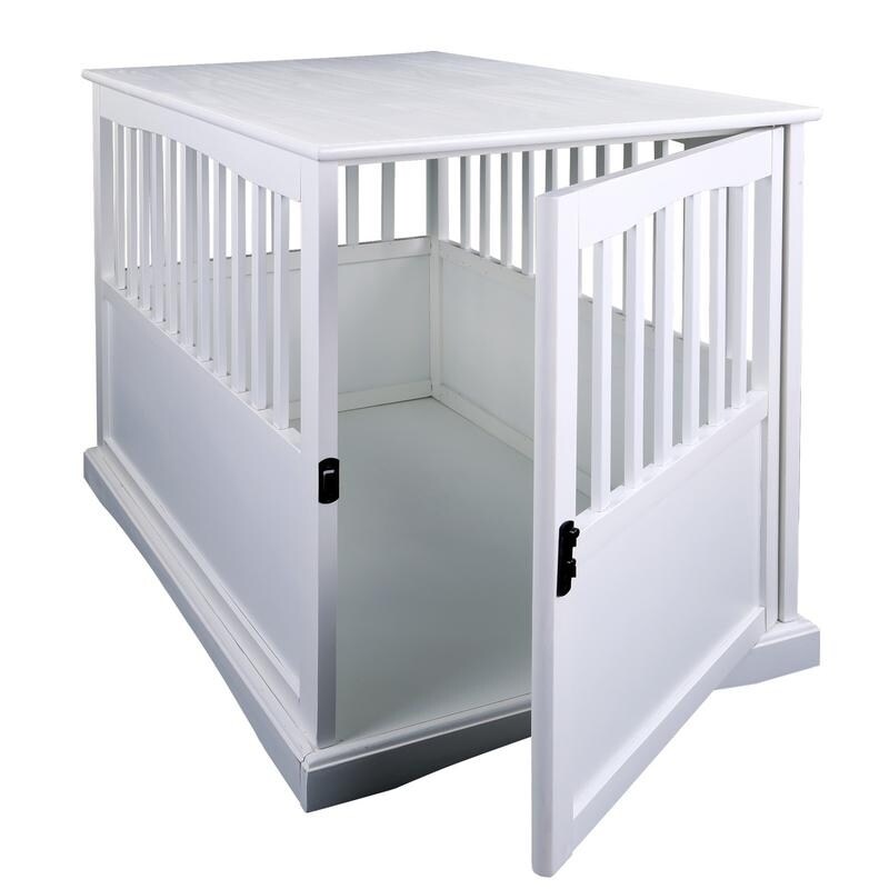 Table d'appoint en bois blanc pour cage pour animaux de compagnie avec porte verrouillable