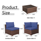 Ensemble de canapés d'extérieur sectionnels rembourrés en osier et acier, 7 pièces