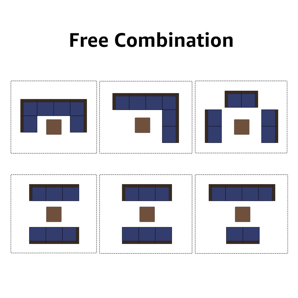Ensemble de canapés d'extérieur sectionnels rembourrés en osier et acier, 7 pièces