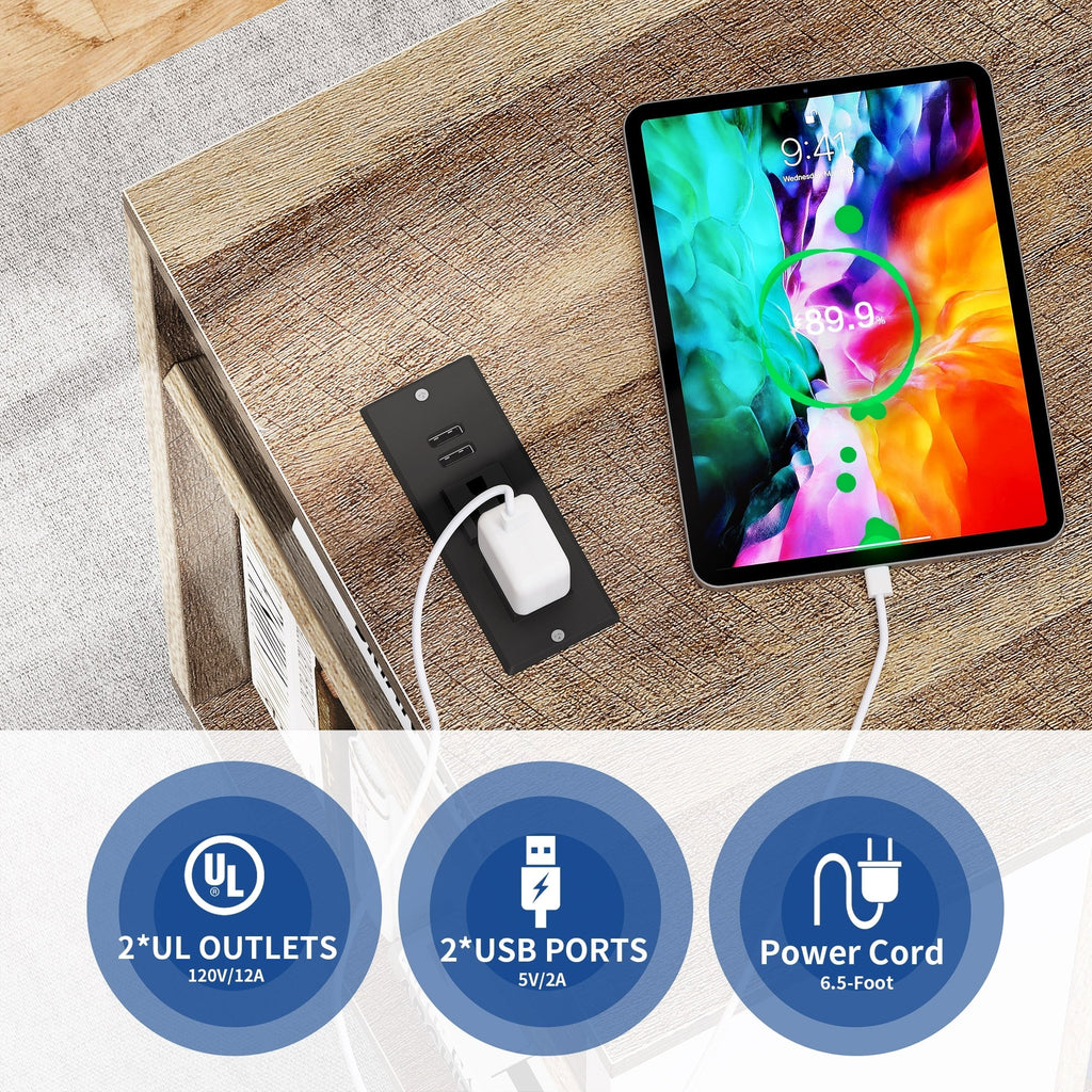 Classeur latéral mobile en bois avec station de charge verrouillable, compatible avec les dossiers de format A4, Lettre et Légal