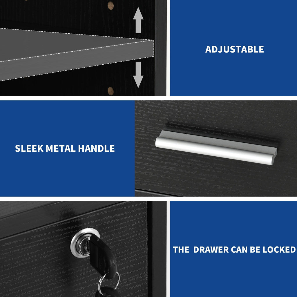 Classeur latéral mobile en bois avec station de charge verrouillable, compatible avec les dossiers de format A4, Lettre et Légal