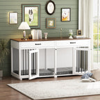 Cage double en bois pour chien avec 2 tiroirs et séparateur