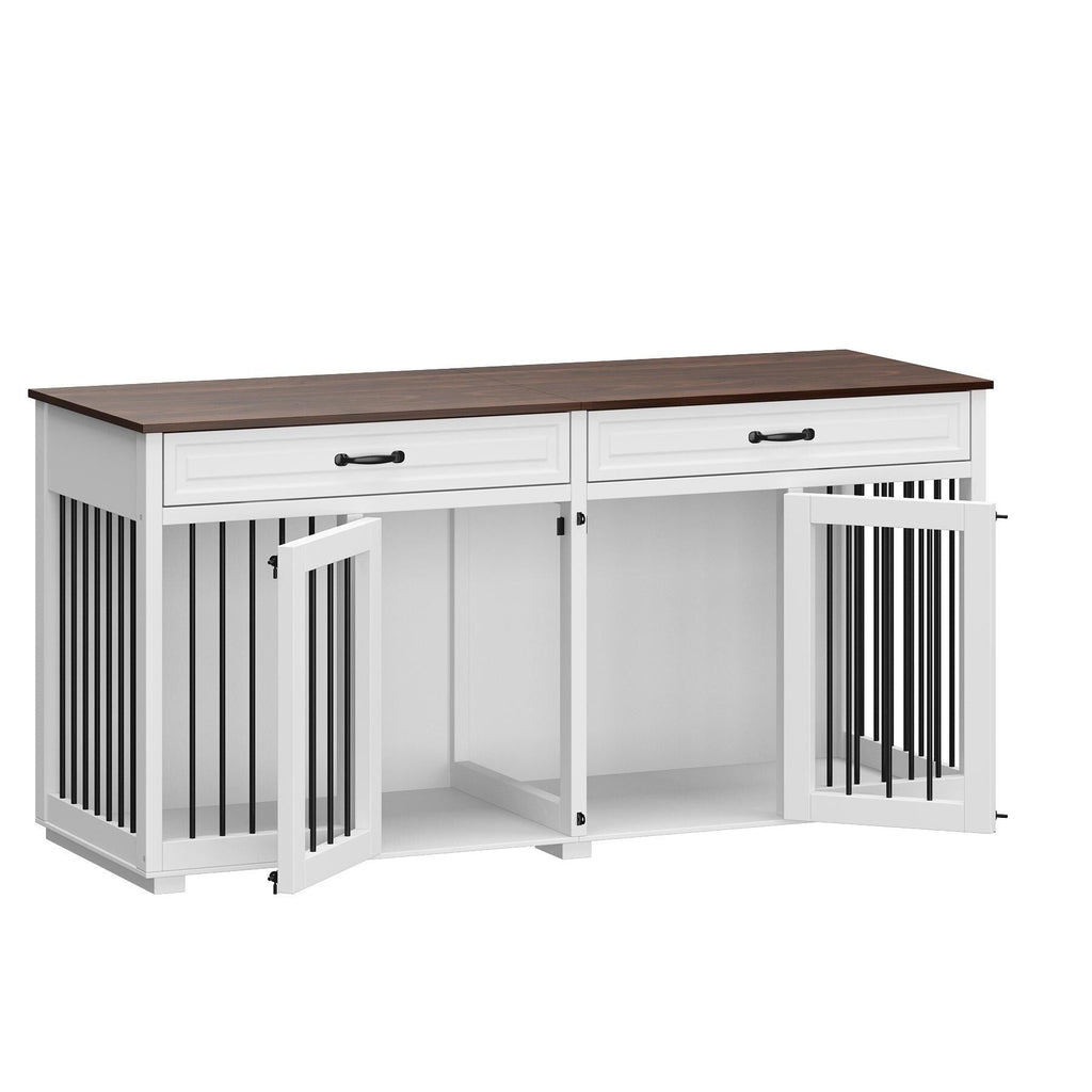 Cage double en bois pour chien avec 2 tiroirs et séparateur